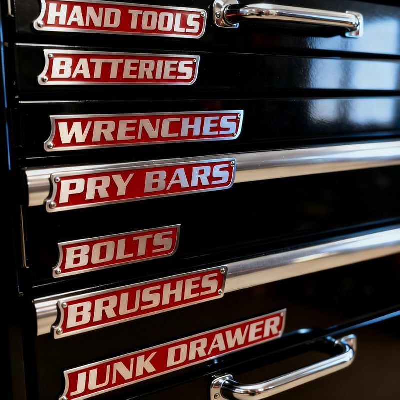 OYB 12 Pack of Magnetic Toolbox Labels, 3D-Printed Tool Box Labels, General Tool Box Organize Accessories, Reusable Labels (red) - Image 3